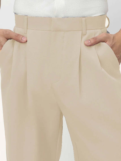 Men Straight Fit Wrinkle Free Pleated Trousers