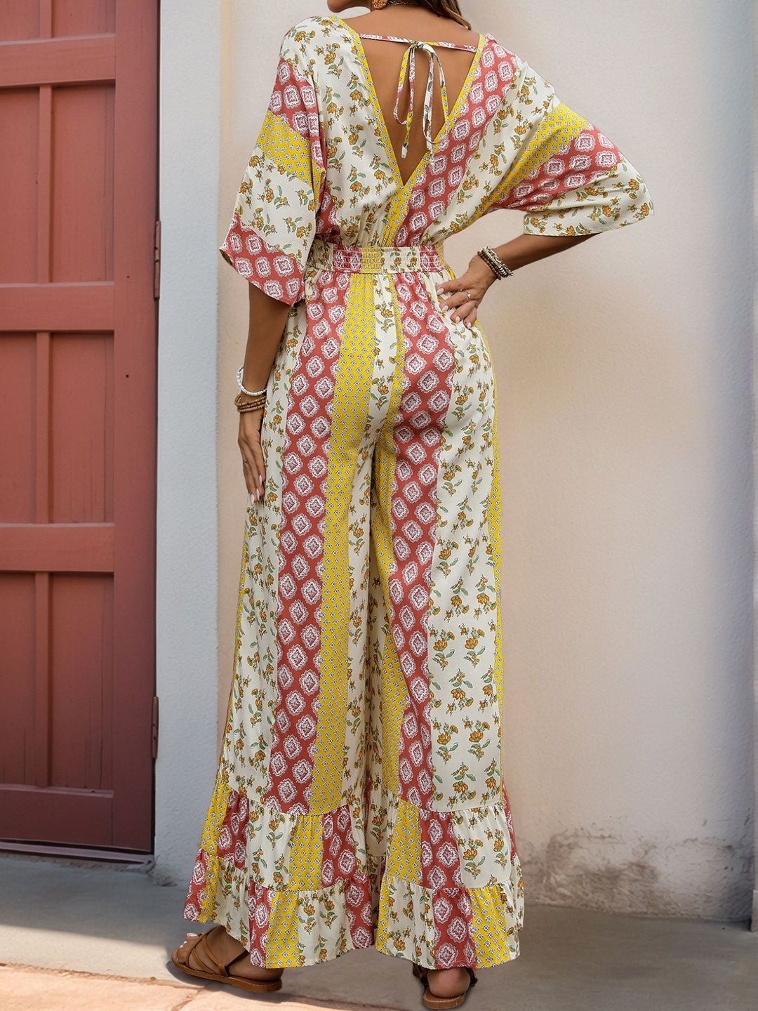 Printed Basic Jumpsuit with Ruffles