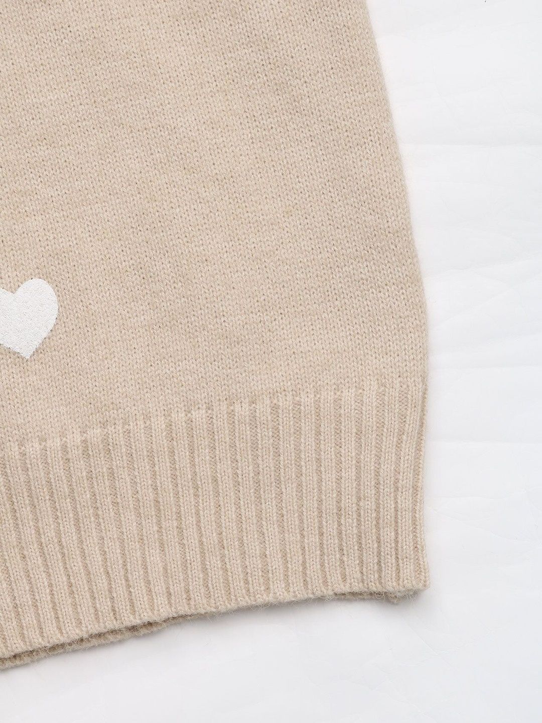 Women's Beige Heart Detail Pullover