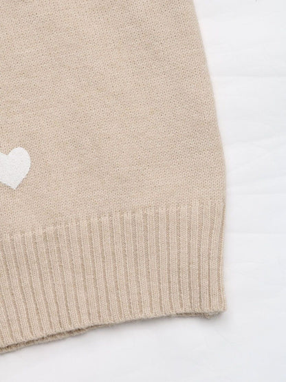 Women's Beige Heart Detail Pullover