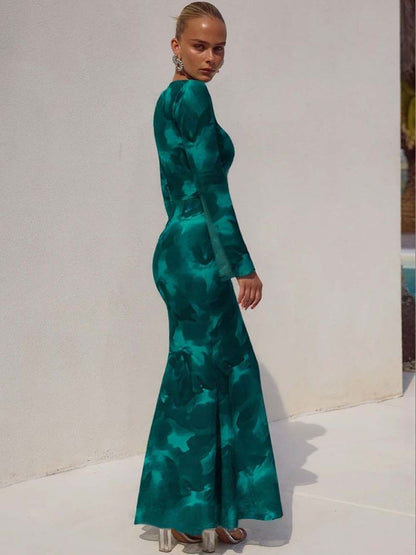 Tie and Dye Dyed Flared Sleeve Sheath Maxi Dress