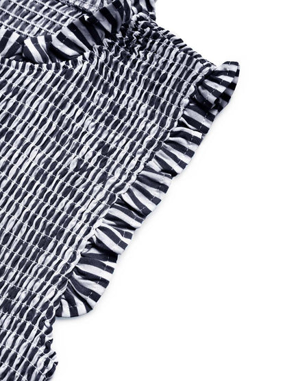 Striped Puff Sleeve A-Line Midi Dress