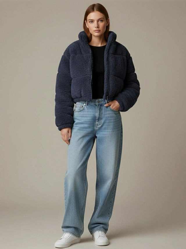 NOWI Women Woollen Crop Open Front Jacket