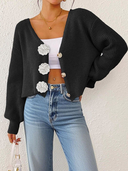 Women Ribbed Crop Cardigan