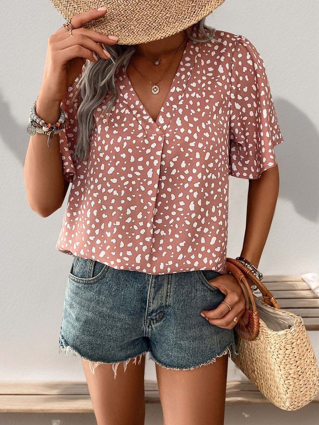 NOWI Animal Printed Flared Sleeve Top