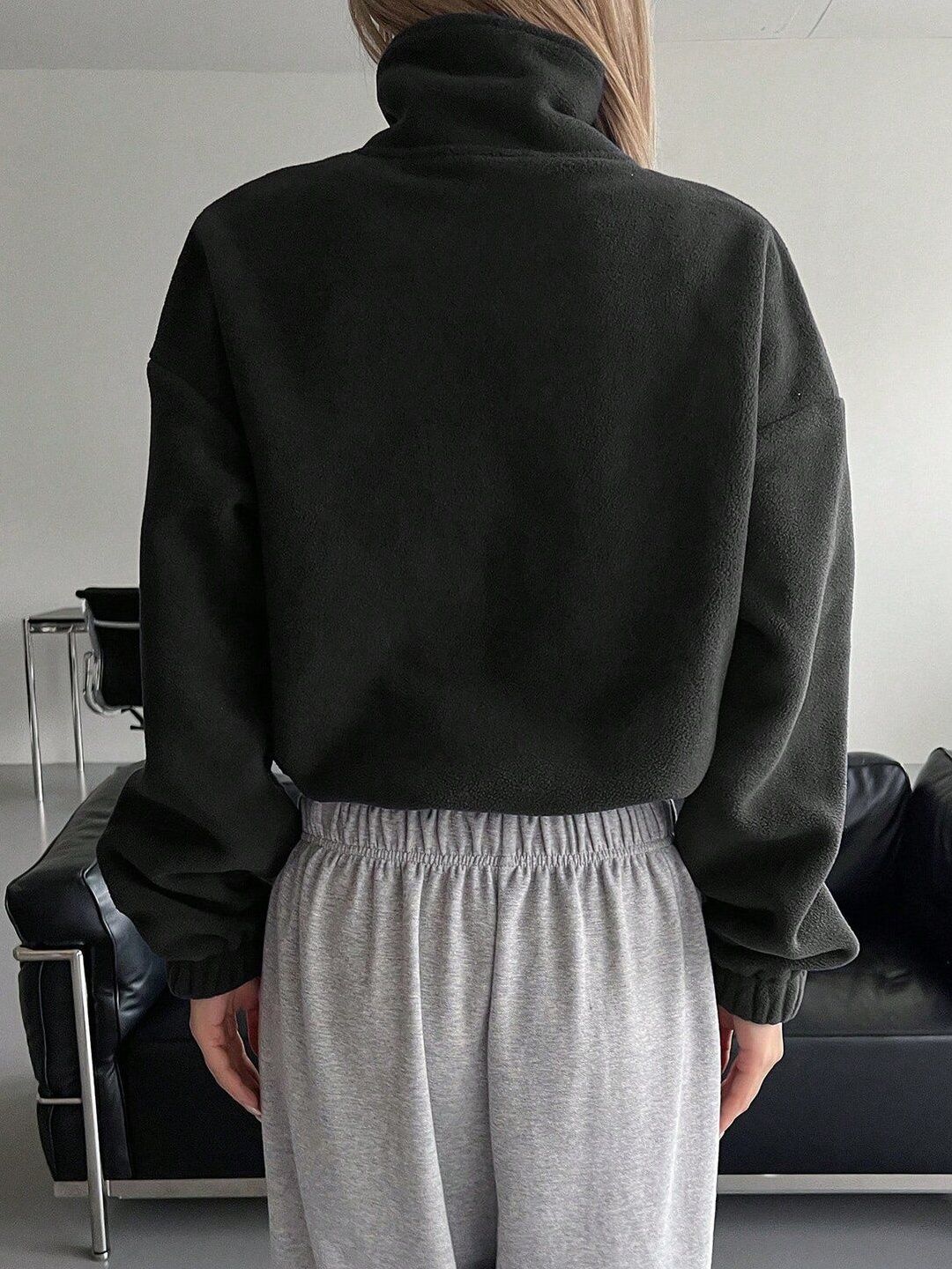 Women Fleece Lightweight Crop Open Front Jacket