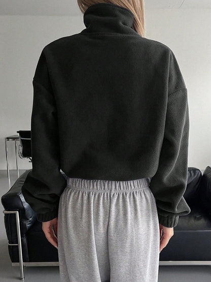 Women Fleece Lightweight Crop Open Front Jacket