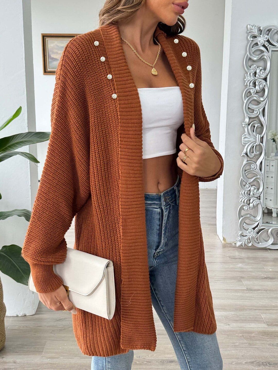 Women Ribbed Longline Cardigan