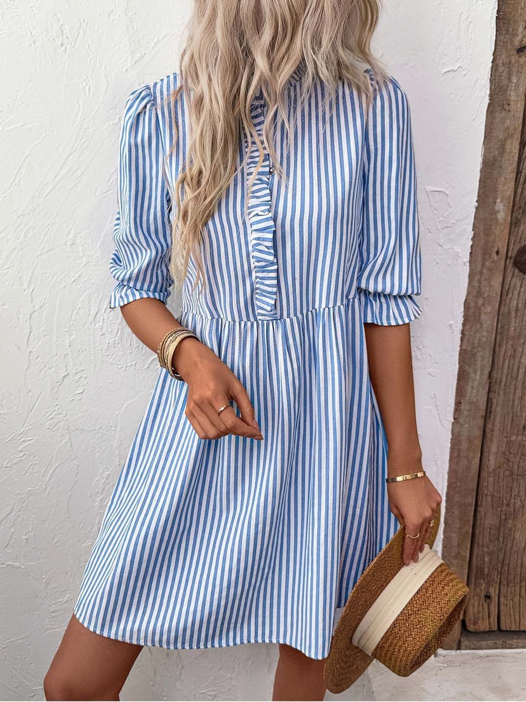 NOWI Striped Ruffled Fit & Flare Dress