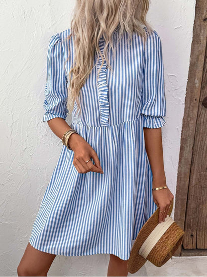 NOWI Striped Ruffled Fit & Flare Dress