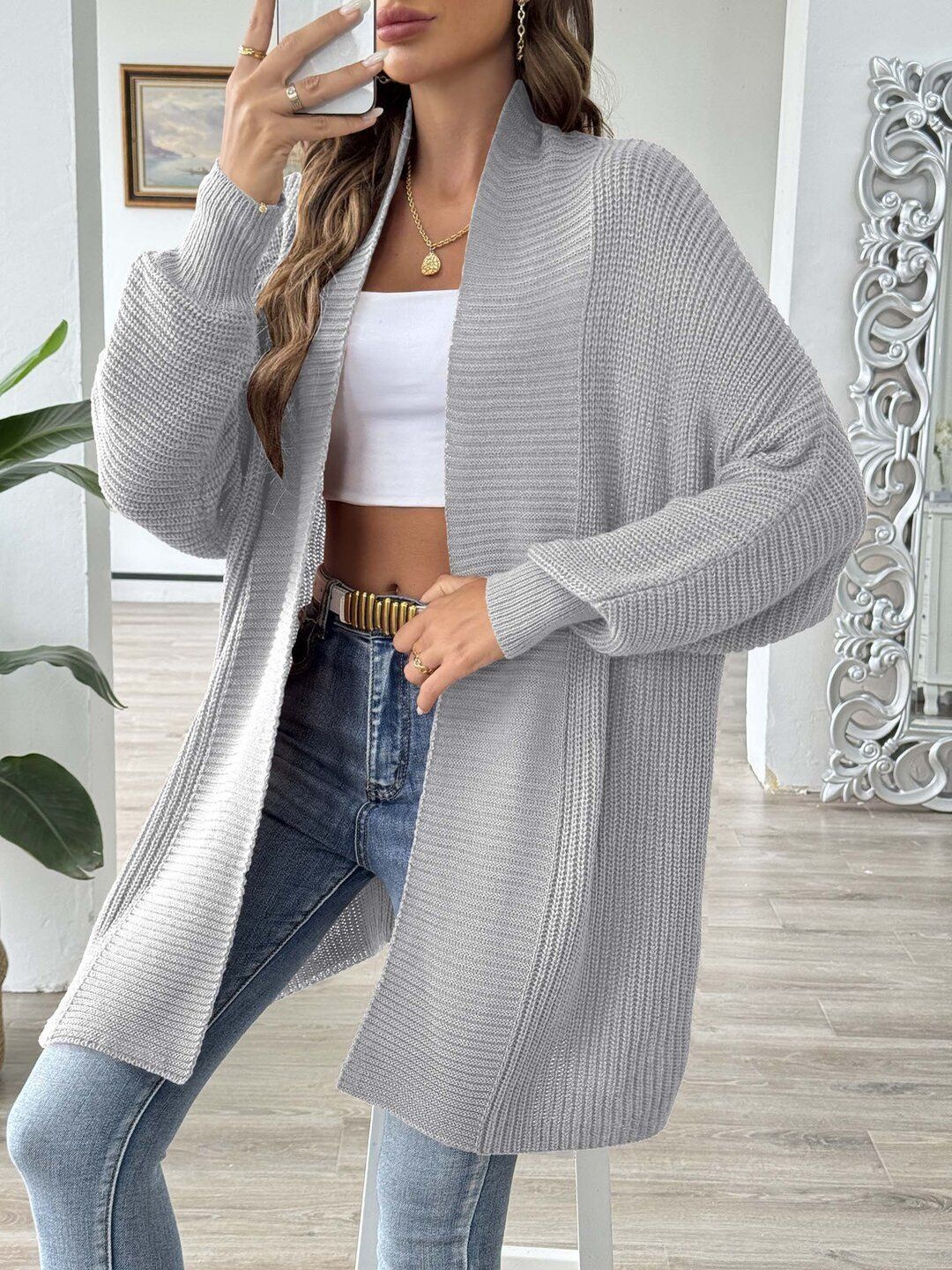 Women Ribbed Longline Cardigan
