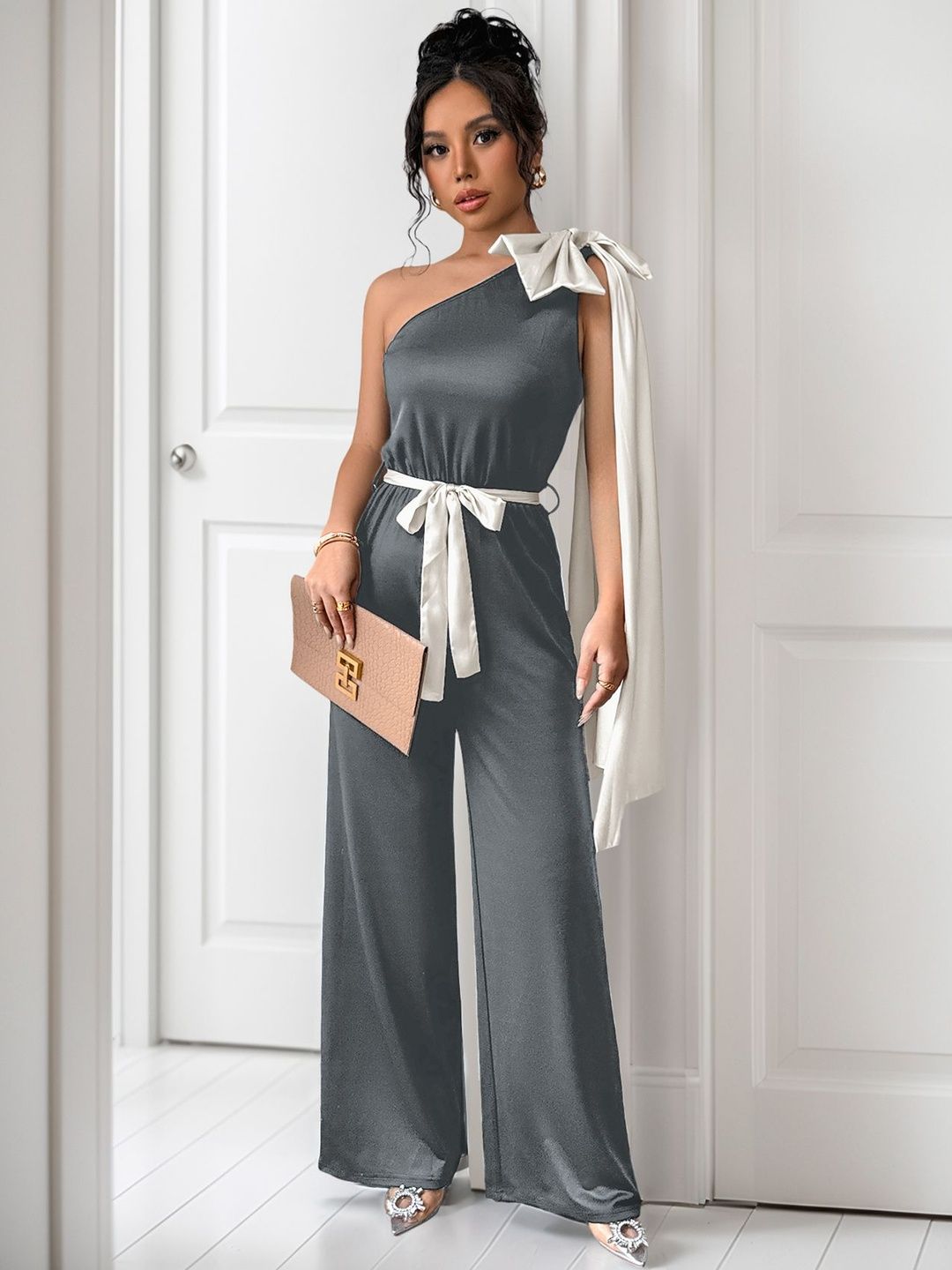 Basic Jumpsuit in Grey synthetic - Nowi Korean Fashion