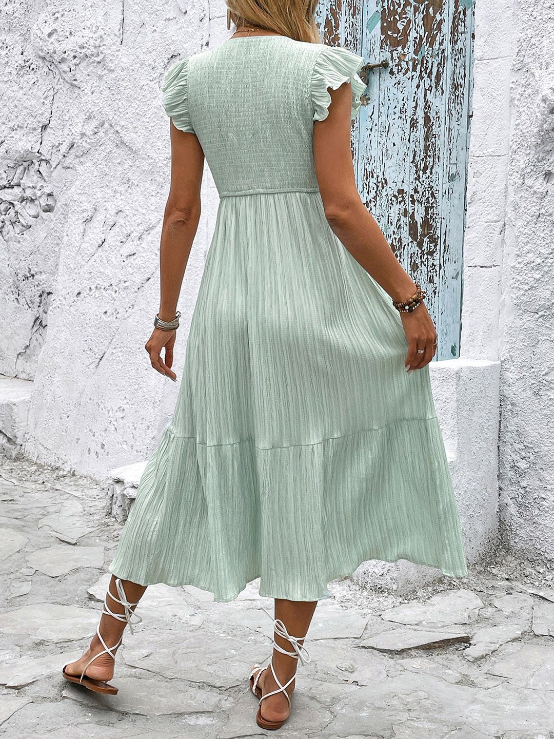 Flutter Sleeve Fit & Flare Midi Dress