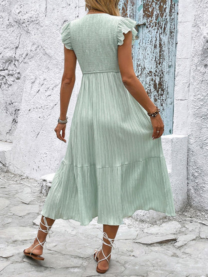 Flutter Sleeve Fit & Flare Midi Dress