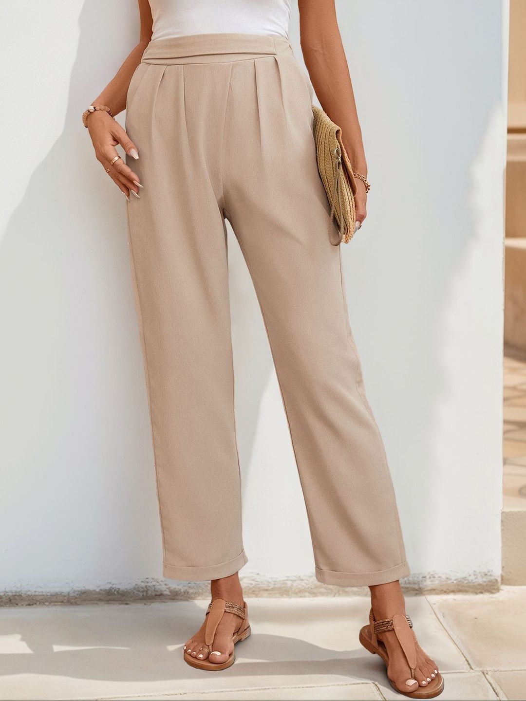 Women High-Rise Non Iron Pleated Trousers