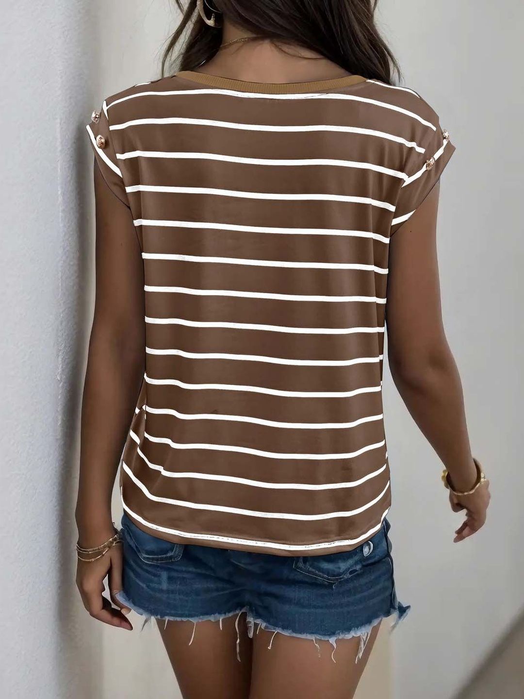 NOWI Striped Roll-Up Sleeves Top