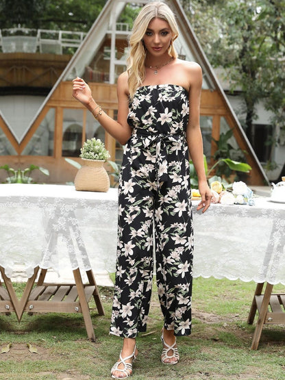 Strapless Printed Basic Jumpsuit in Black cotton Style 114 - Nowi Korean Fashion