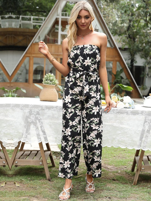Strapless Printed Basic Jumpsuit in Black cotton Style 114 - Nowi Korean Fashion