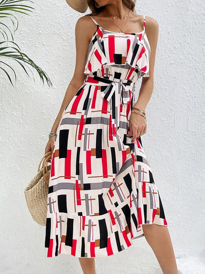 Print Fit & Flare Midi Dress in White cotton Printed - Nowi Korean Fashion