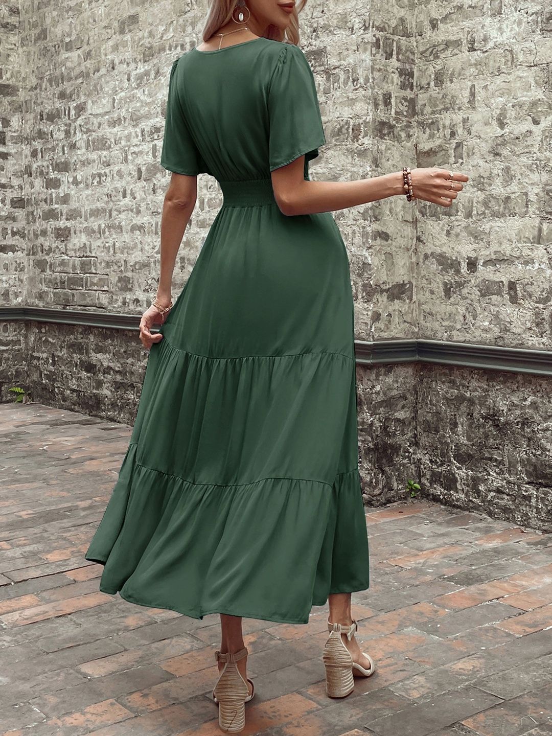 Flared Sleeve Fit & Flare Midi Dress