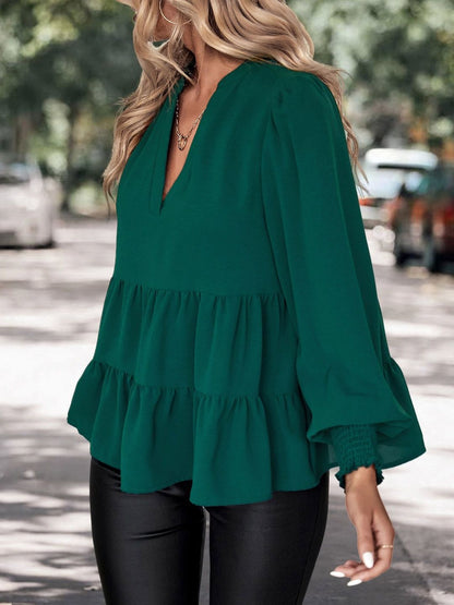 Women's Green Peplum Top Blend Printed