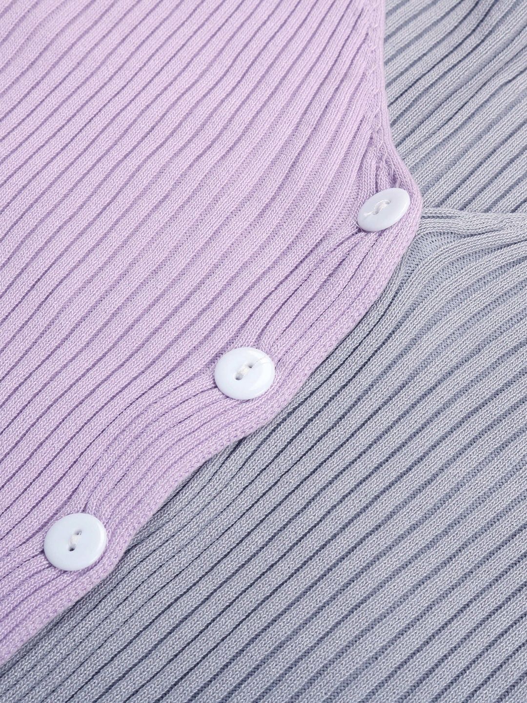 Women's Purple Colourblocked Ribbed Crop Cardigan