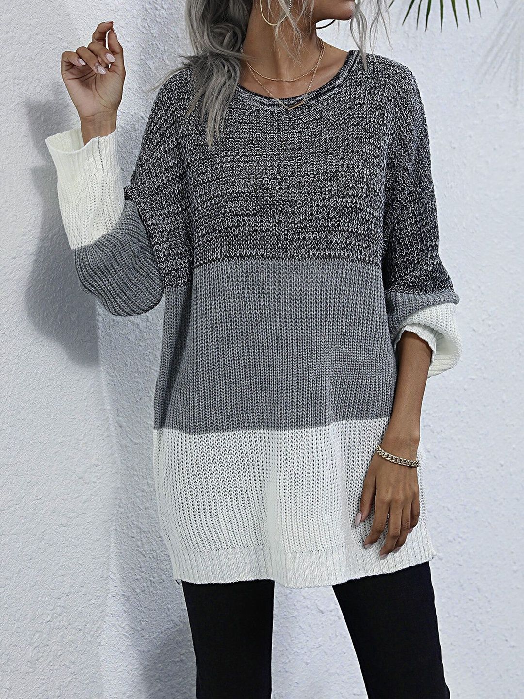 Women's Grey Colourblocked Pullover Blend Printed