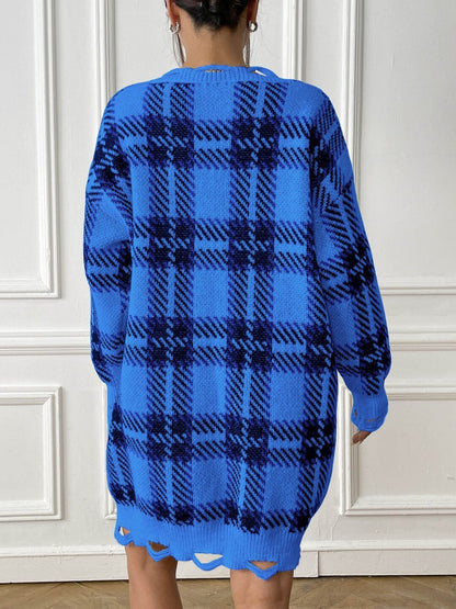 Women Checked Pullover with Fuzzy Detail
