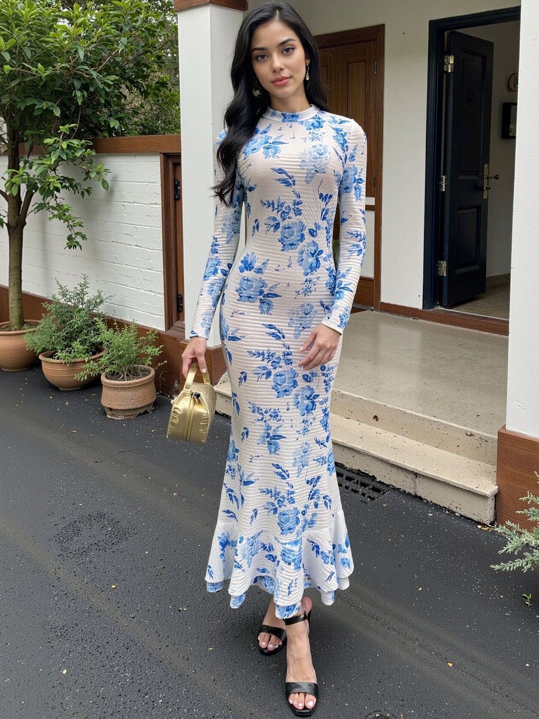 Floral Print Bodycon Maxi Dress