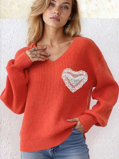 Women Ribbed Pullover with Embroidered Detail