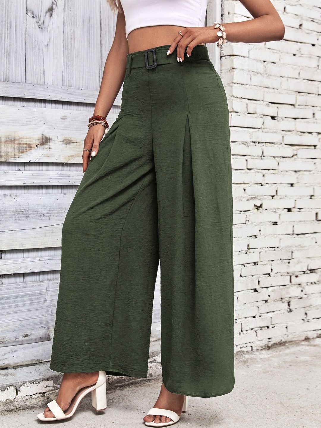 Women Textured High-Rise Non Iron Pleated Trousers