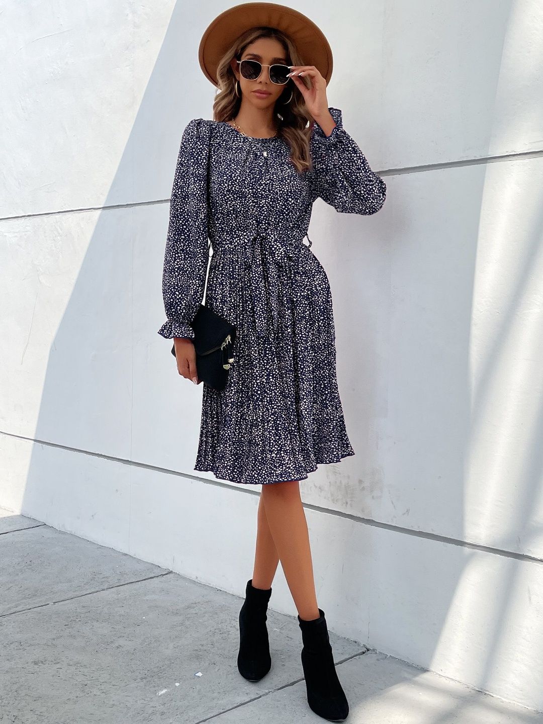 NOWI Print Fit & Flare Dress - Nowi Korean Fashion