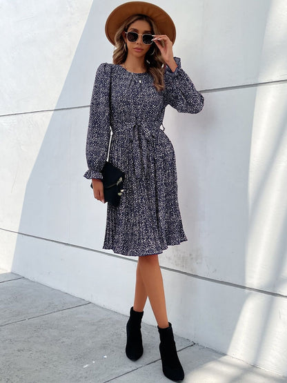NOWI Print Fit & Flare Dress - Nowi Korean Fashion