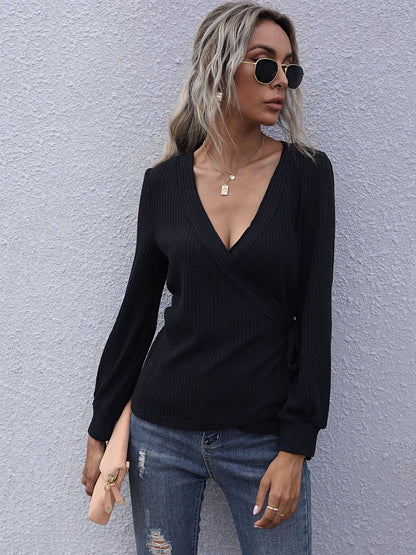 Women's Black Ribbed Pullover Blend Printed Regular Fit