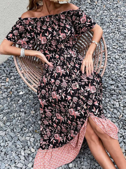 Floral Print Off-Shoulder Maxi Midi Dress