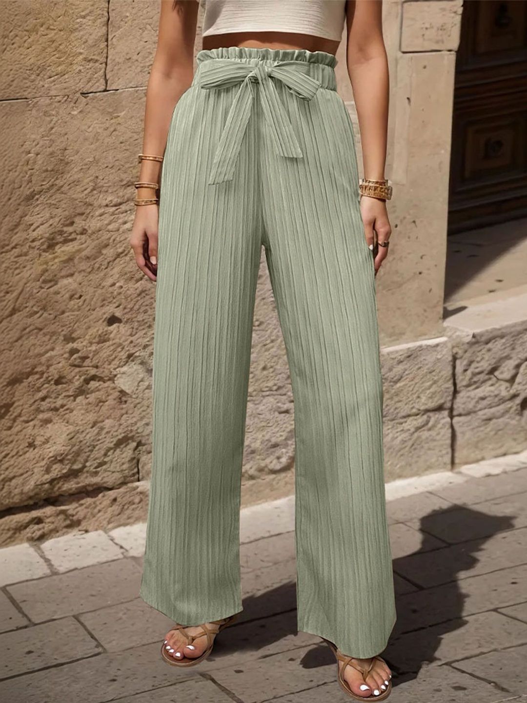 Women Textured High-Rise Non Iron Pleated Trousers