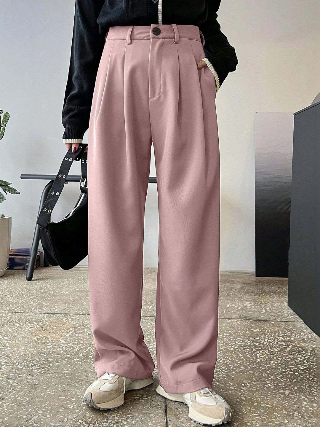 Pleated Trousers in Pink - Nowi Korean Fashion