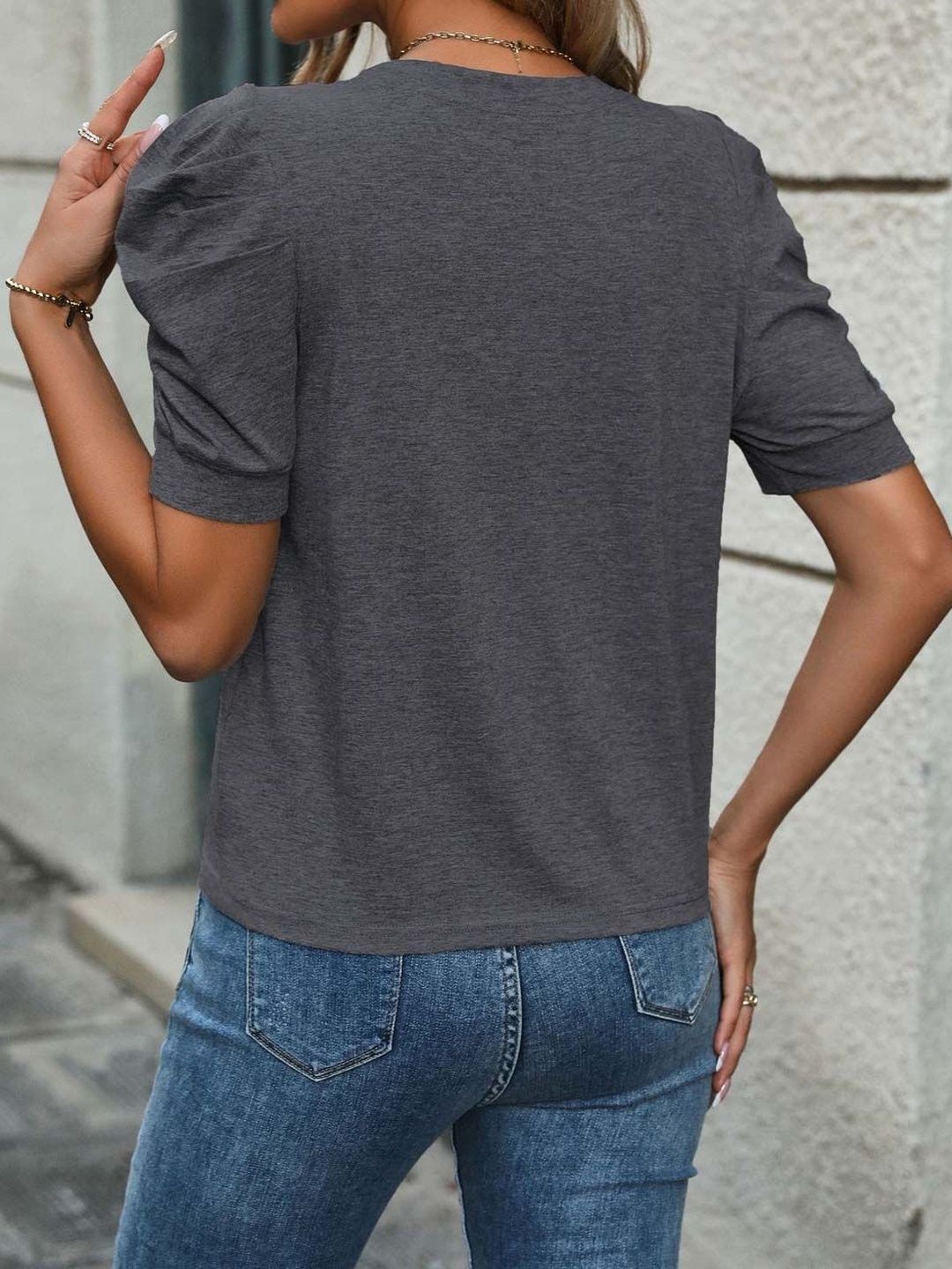 NOWI Round Neck Puff Sleeve Top