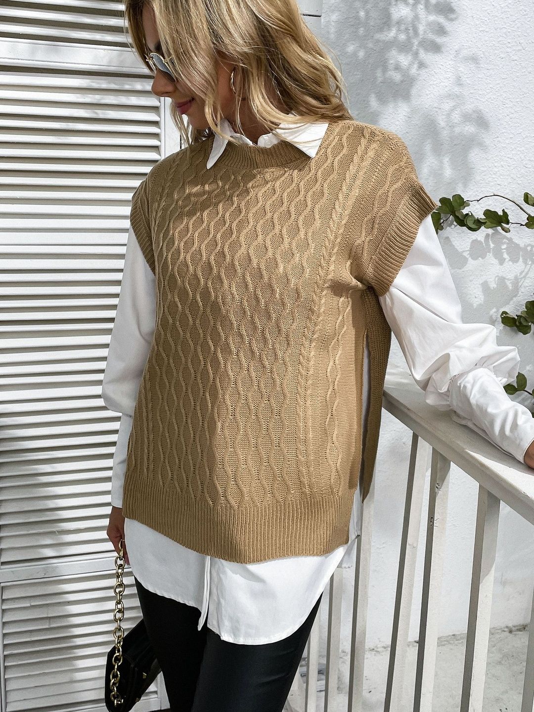 Women's Grey Nowi Women Cable Knit Sweater Vest