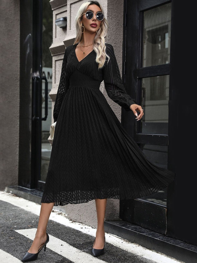 Fit & Flare Midi Dress in Black Style 386 - Nowi Korean Fashion