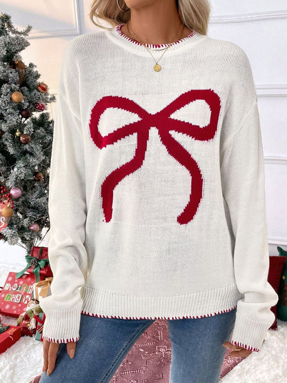 Printed Woollen Pullover in White - Nowi Korean Fashion