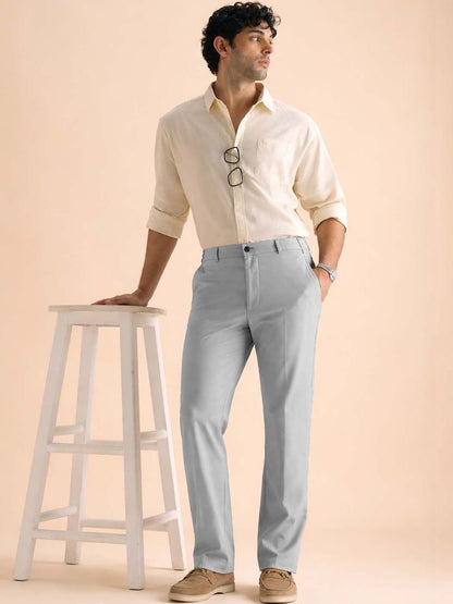 Men Straight Fit Wrinkle Free Pleated Trousers