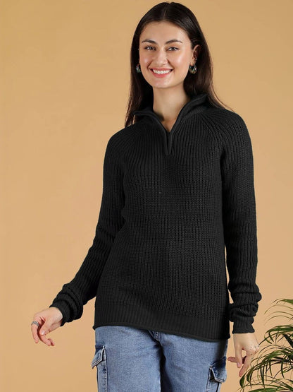 Ribbed Woollen Pullover in Black Style 212 - Nowi Korean Fashion