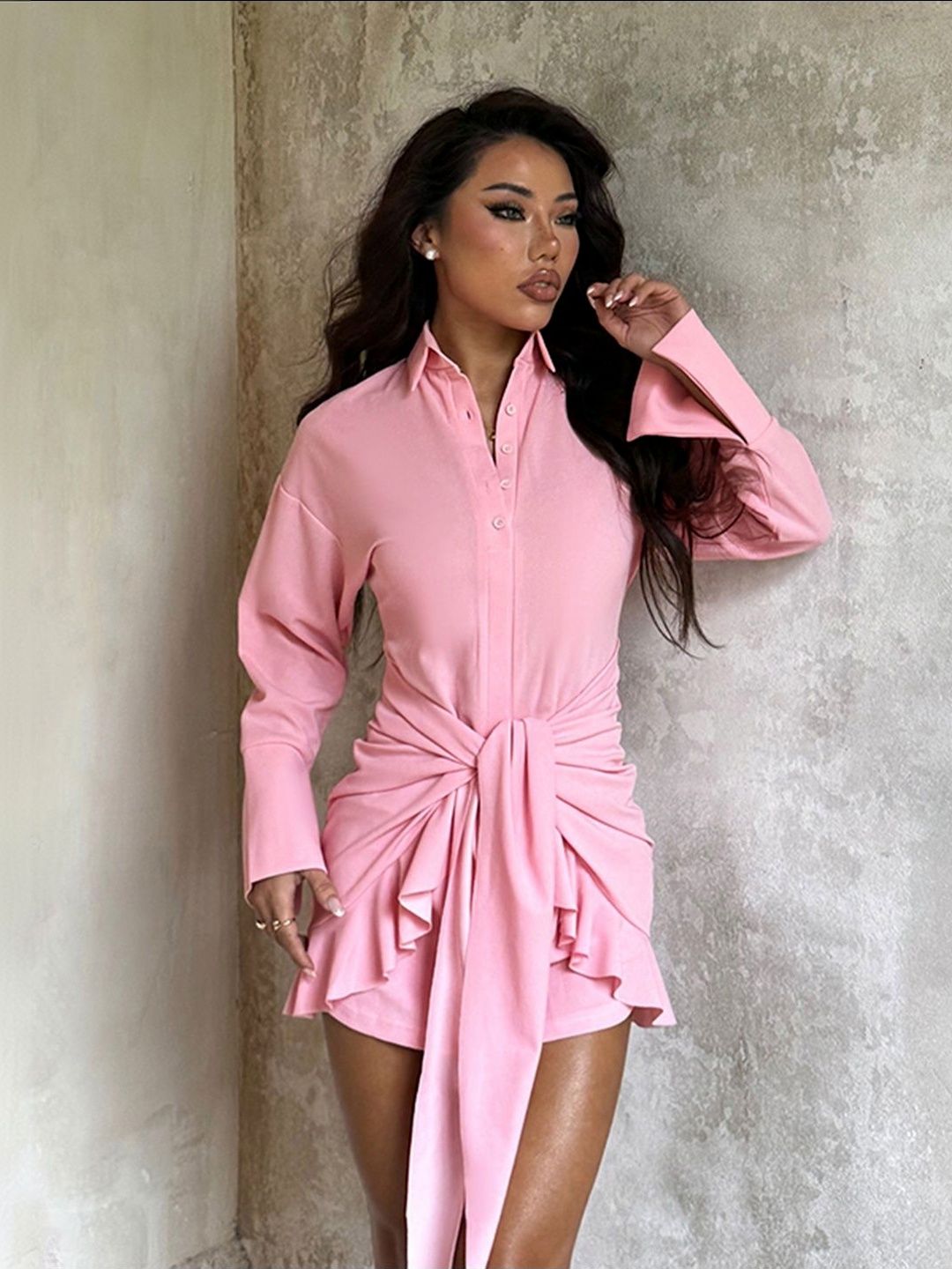 NOWI Ruffled Shirt Mini Dress