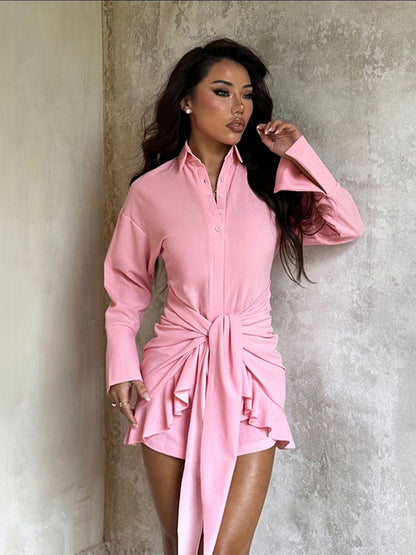 NOWI Ruffled Shirt Mini Dress