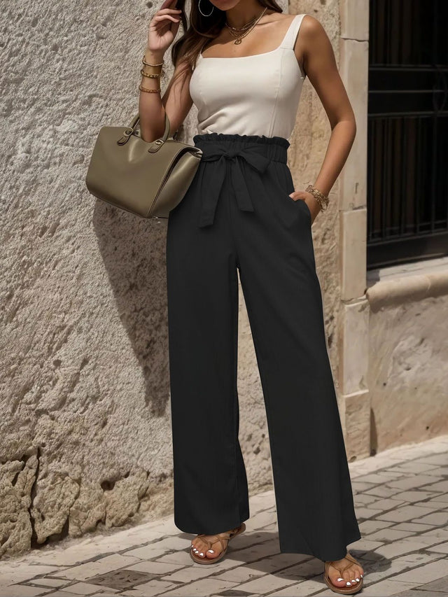 High-Rise Non Iron Trousers in Black polyester - Nowi Korean Fashion