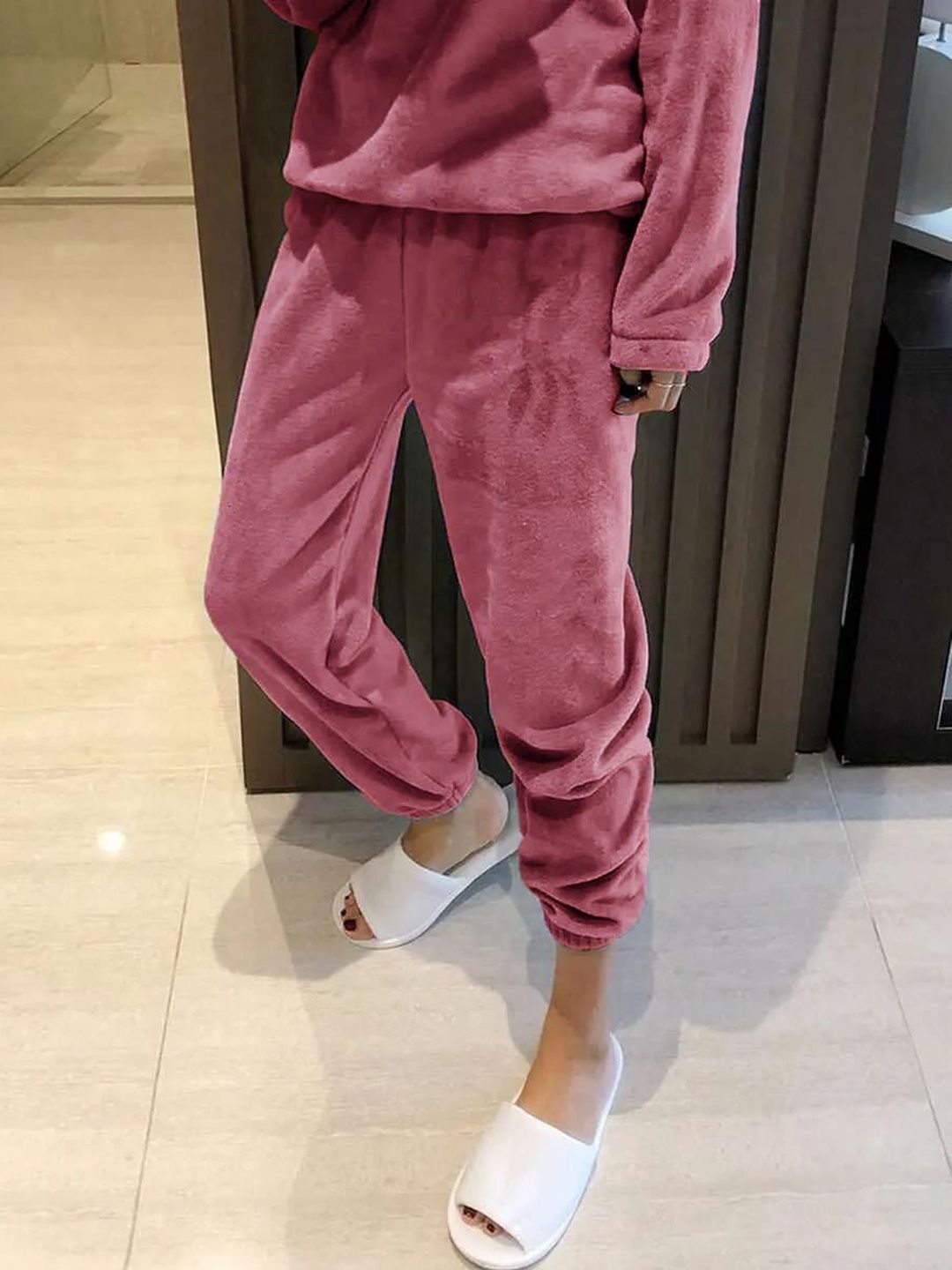 Women Round Neck Long Sleeves Night Suit
