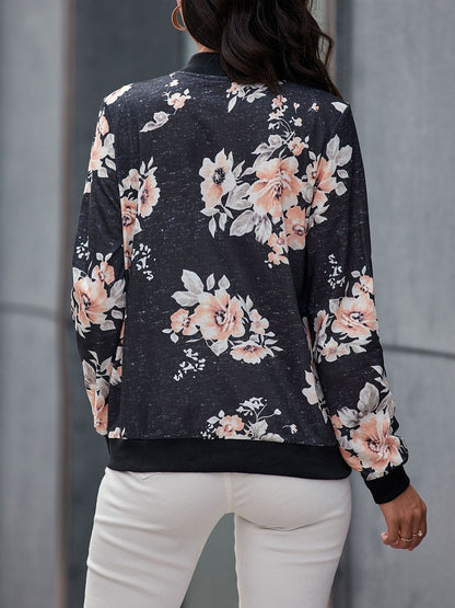 Women's Black Floral Bomber Jacket