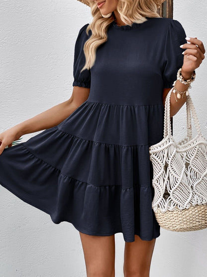 Puff Sleeve Ruffled Fit & Flare Dress