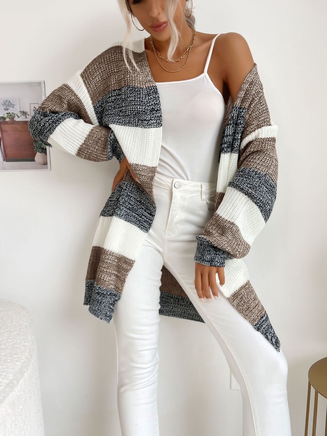Women Striped Woollen Cardigan